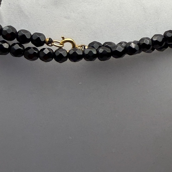 Vintage Black Multi Faceted Glass Bead 48” Necklace w/Gold Tone Clasp - Picture 2 of 3